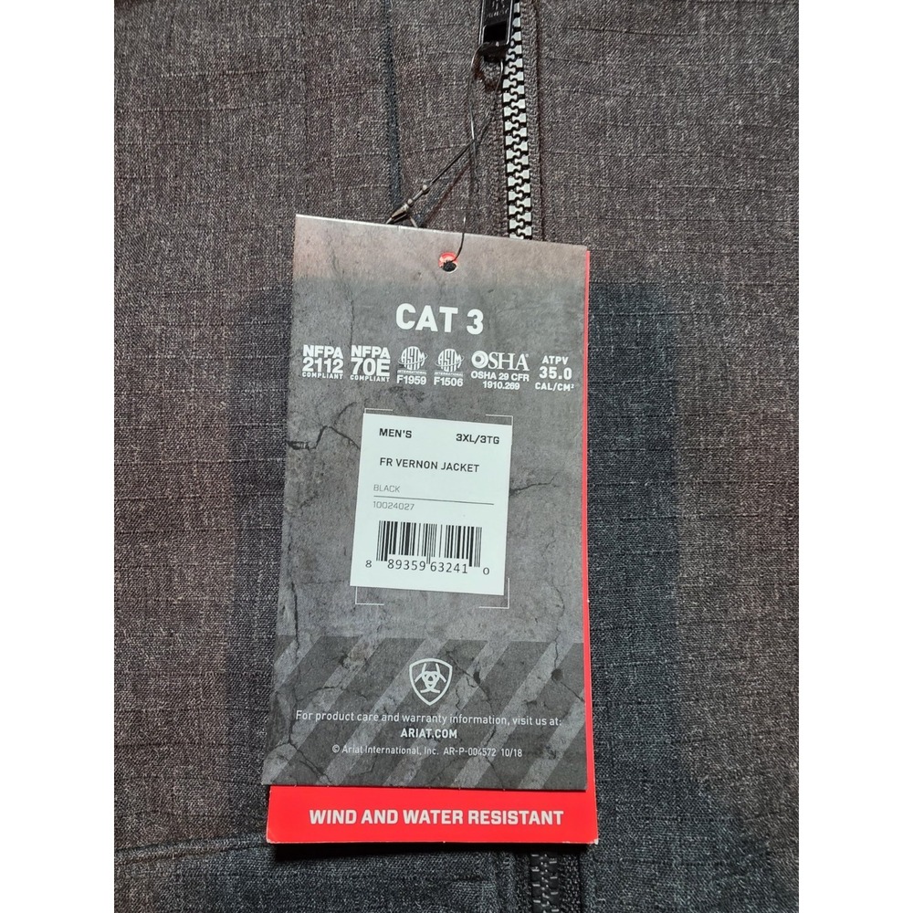 Ariat Work FR Vernon Jacket Mens 3XL Black Flame Resistant CAT 3 10024027 TWS - Picture 2 of 11
